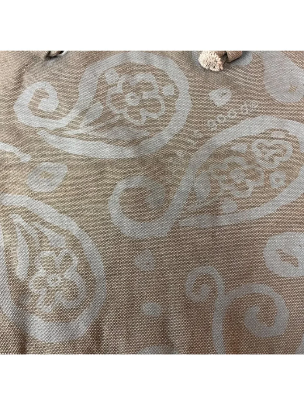 Life Is Good Canvas Fabric Magnetic Close Shoulder Tote Tan Green